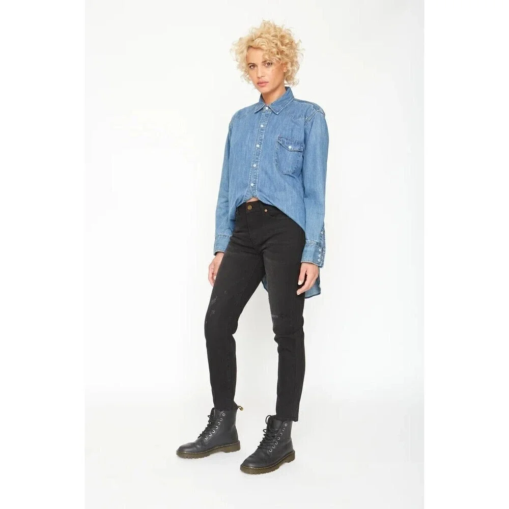 Free People‎ x SANDRINE ROSE Women Black Skinny Distressed Jeans